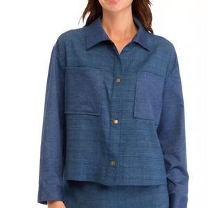 Vince Camuto Plaid Boxy Patch Pocket Collared Button Classic Navy Jacket Sz XL